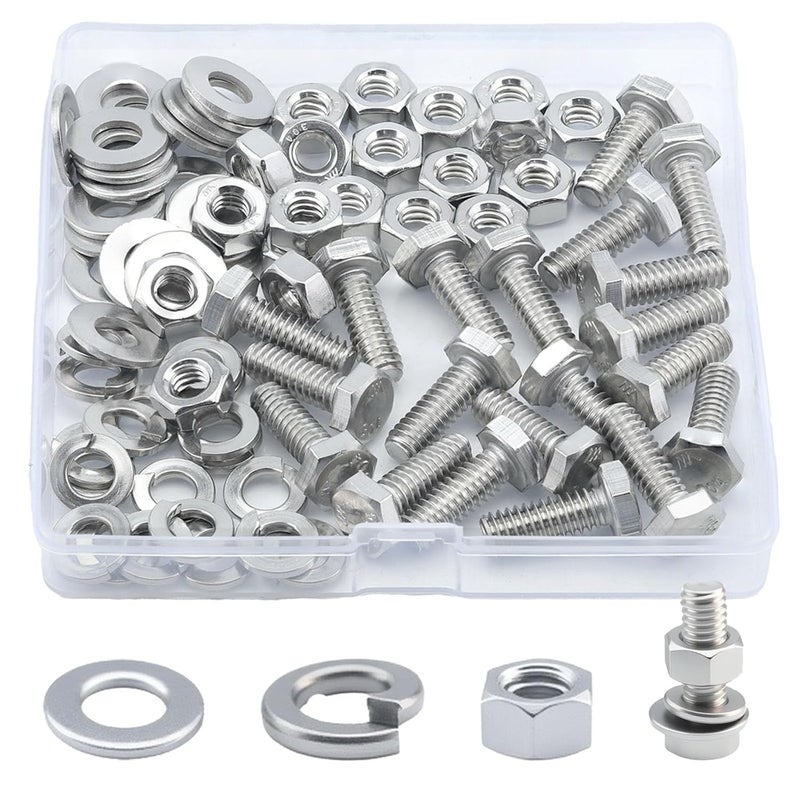 JROUTH 1/4-20x3/4 Hex Head Screw Bolt(20PCS), Lock Nuts,Flat & Lock Washers Kits,304 Stainless Steel 18-8,Fully Threaded. - Image 1